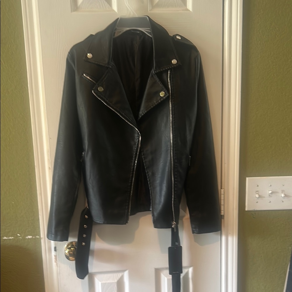 Nordstrom Black Leather Moto Jacket Asymmetrical Zipper